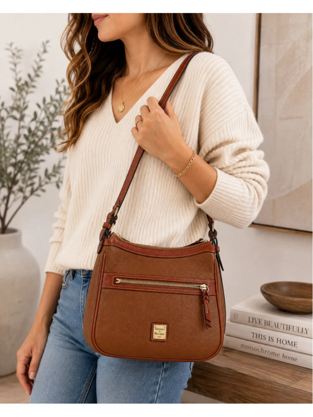 Dooney & Bourke 1975 Pebbled Leather Crossbody Shoulder Bag Brown Red